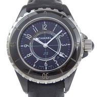 Pre-owned CHANEL J12 watch H0680, ceramic and leather, quartz movement, analog display, black dial, 