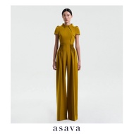 [asava aw25] Cecelia Gathered Waist Pants กางเกงผู้หญิง ทรงขากว้าง ขายาว เอวสูง แต่งดีเทลตีเกล็ดที่เ