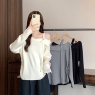 W72043l _ Autumn Clothes Fat mm Large Size Women's Pure Desire Off-The-Shoulder Cropped Waist Soft W