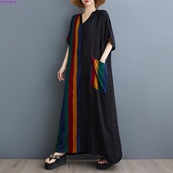 Oladivi Plus Size Fashion Striped Women Bohemian Dress Short Sleeve Casual Loose Oversized Dresses S