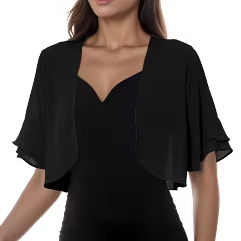 Open Front Chiffon Shrug Women Cardigan Ruffle Sleeve 2025 Fashion Sheer Bolero Solid Color Cropped 