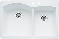 Blanco 440216-2 Diamond 2-Hole Double-Basin Drop-In or Undermount Granite Kitchen Sink, White