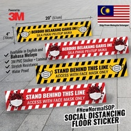 UMI 4"x20" Social Distance Distancing Attention SOP MCO PKPP Covid 19 Floor Decal Sticker Rectangle 