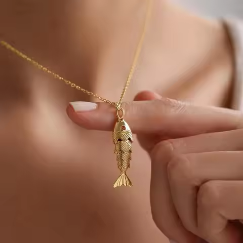 1 Piece Brass Ocean Jewelry 3D Fish Animal Movable Pendants 18K Real Gold Plated Enamel Charms For N