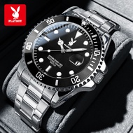 PLAYBOY นาฬิกา ผู้ชาย กัน น้ำ 100% แท้จริง แฟชั่น ขอบหมุนได้ ปฏิทินขยาย ส่องสว่าง สแตนเลส watch men