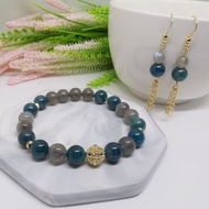 Natural crystal Apatite and Labradorite bracelet earrings