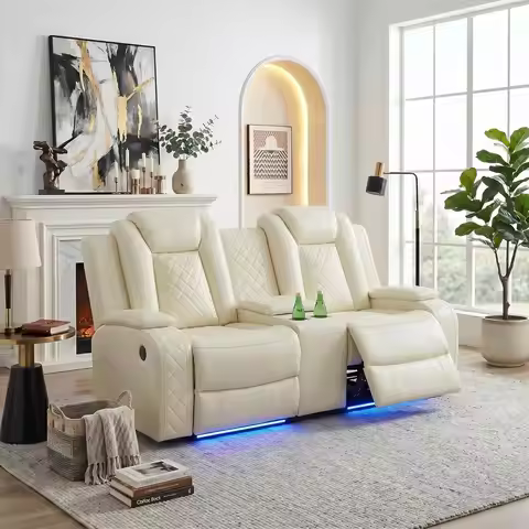 Power Recliner Loveseat Sofa with LED Lights, Leather Power Reclining Couch, Living Room 2 Seater Co