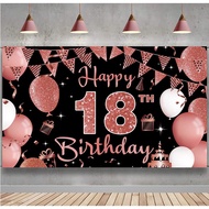 18th Birthday Girl Banner Decoration, Rose Gold Banner Happy 18th Birthday Gifts for 18th Birthday G
