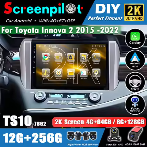 Android 16 Carplay AutoFor Toyota Innova 2 2015 -2022 Android Player GPS Navigation Car Radio Stereo