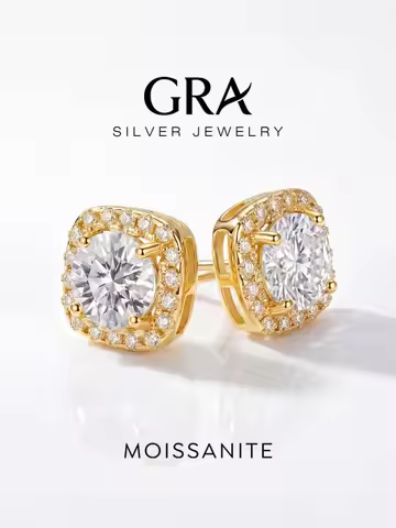 GRA Shiny 0.5-1CT Square Real Moissanite Diamond Stud Earrings For Women Real 925 Sterling Silver Da