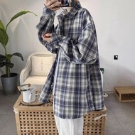 格仔恤衫男裝長袖 韓風潮流春秋外套 日系港男必備- 藍色 M