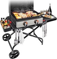 SearCook Portable Grill Cart for Weber Q1200, Q1000, Q2200, Q2000, Collapsible Griddle Stand for Blackstone 17" 22" Table Top Griddles, Outdoor Portable Folding Cart