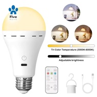 LED Rechargeable Light Bulbs with Remote Control E26 Smart RGB Color Changing Battery Operated Bulb 