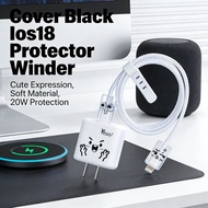 Black Charger Protector Cover Ios 18 20W Cute Expression Winder for Transparent