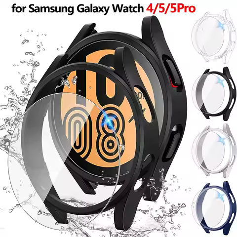 Case for Samsung Galaxy Watch 5 Pro 45mm Screen Protector Waterproof Glass Hard PC Bumper Cover for 