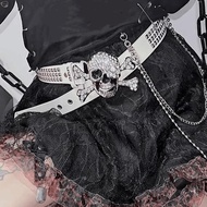 MXBEAUTY Black Rivet Belt, Rhinestone Hip-hop Skull Wide Waistband, Vintage Alloy Punk Y2K Skeleton 
