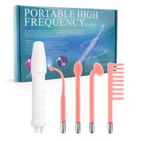 4 in1 High Frequency Electrode Wand W/Neon Electrotherapy Glass Tube Acne Remover Face Therapy Wand