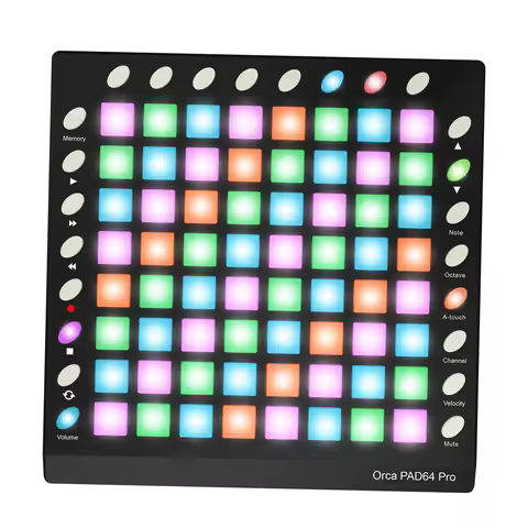 WORLDE ORCA PAD64-A Pro Portable USB MIDI Drum Pad Controller 64 RGB Backlit Pads 24 Buttons Built-i