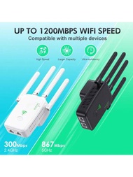 1200mbps 5g無線wifi中繼器,2.4g和5g Wifi放大器,擴展器,無線路由器,配有4根天線的wifi信號增強器