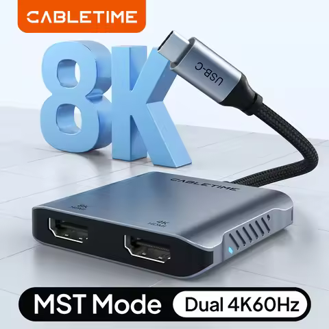 CABLETIME USB C to HDMI Adapter MST 4K 8K Dual HDMI Monitor Converter Triple Display Compatible with