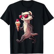 Ferret Holds Icecream Sunglass Art Animal Graphic Ferret T-Shirt