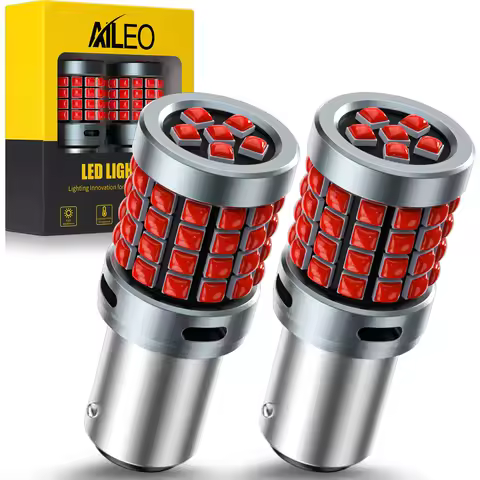 AILEO 2pcs Red Lights Stop Brake Canbus Daytime Running DRL LED 1157 P21/5W LED BAY15D For VW Passat