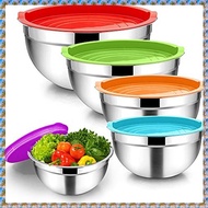 (IDOQ) 5 Pieces Mixing BowlStainless Steel Salad Bowl Stackable Serving Bowl with Airtight Lids for