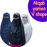 Niqab bandana dan yaman veil v-shape burung hantu 2 layer curve hitam putih grey blueblack purple ba