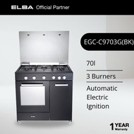 [SECURED DELIVERY] ELBA 90cm 3 Burner Gas Cooker with Gas Oven With 70L Gas Oven EGC-C9703G(BK) / Bl