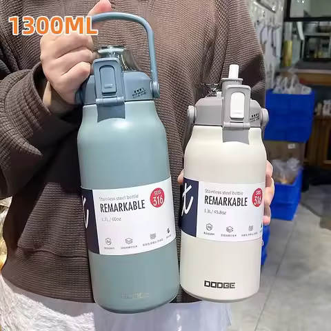 1300ML Thermal Water Bottle Large Capacity With Straw Stainless Steel Thermos Bottle Cold and Hot Wa