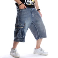 Mens Plus Size Loose Baggy Denim Short Men Jeans Fashion Streetwear Hip Hop Long 3/4 Capri Cargo Sho