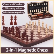 2 In 1 International Magnetic Wooden Chessboard Tournament Size Folding Chess Board Game For Family