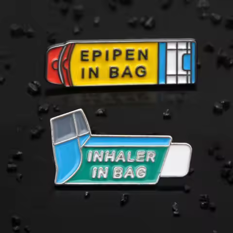 Custom EPIPEN IN BAG Hard Enamel Pins Allergy Pin INHALER IN BAG Asthma Awareness Button Brooch Back