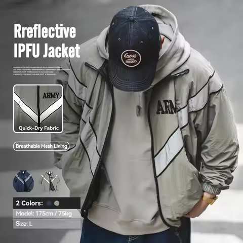 Maden Bomber Jackets For Men Vintage Training Coat Vibe Wind Reflective Hooded Quick-drying Jacket M