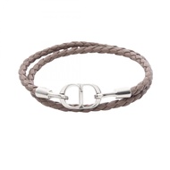 【二手】Dior CD Icon 編織皮革雙鍊手鍊 B1973HOMLE010Lブラウン皮革不銹鋼手鍊 男士新款