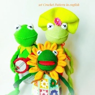 數碼 Set crochet pattern PDF. Three frogs, Kermit Frog, Miss Frog