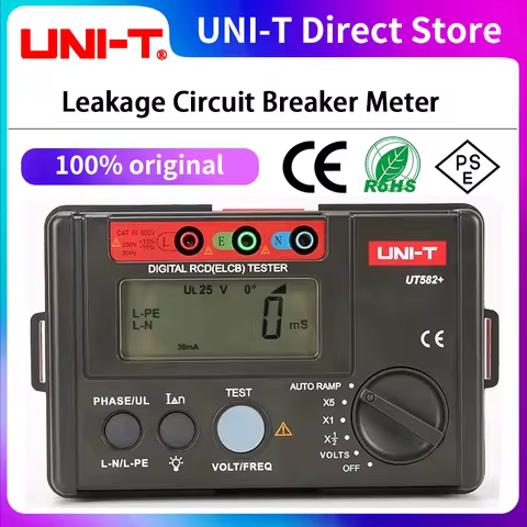 UNI-T UT582+ Digital RCD (ELCB) Tester AUTO RAMP Leakage Circuit Breaker Meter with Mis-Operation Bu