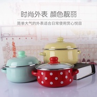 Small Pot Enamel Pot with Two Handles Mini Stewed Pot Enamel Stockpot Instant Noodles School Canteen