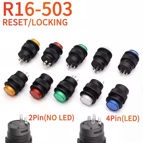 5/20/100PCS Self-lockin 16MM Latching/Momentary Push Button Switch with 5Color LED Lighting 4Pin R16