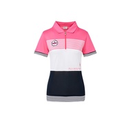 FILA GOLF 女條紋涼感短袖POLO衫-桃紅 5POY-2129-PC