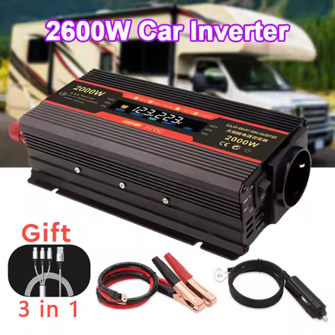 1500W/2000W/2600W Power Inverter Modified Sine Wave LCD Display DC 12V To AC 220V Solar 2 USB Car Tr