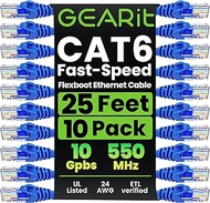 GEARit Cat 6 Ethernet Patch Cable 25 ft Blue (10 Pack) - Cat6 Patch Cables 25 ft Blue/Ethernet Patch