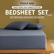 CozyLuxe 100% Combed Cotton Bedsheet Set | Soft & Breathable | Elastic Fitted Sheet | Single–King