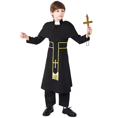 Halloween Costumes for Boys Kids Child Priest Costume Pastor Clergyman Robe Cosplay Clothing Cloak B