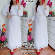 3950 Beautiful Women's Lace Maxi Dress in Plain White + Belt 75400