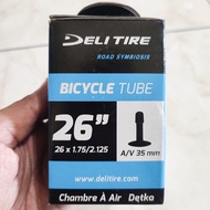 Ban Dalam Sepeda Deli Tire 26 Inch Size 26x1.75 - 26x1.95 - 26 x2.125 AV 35 Pentil Besar AV 35mm Delitire