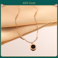 ASIX GOLD 916 Gold Reversible Design Roman Numeral Pendant Necklace Korean Fashion Womens Necklace E