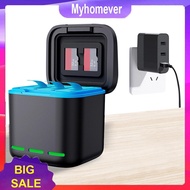 3 Channel Battery Charger Storage Charging Box with Type C Cable Fast Charging Charger 2 SD Slot for