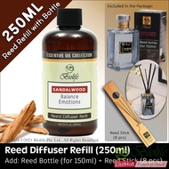 Biolife Sandalwood scent Reed Diffuser Refill (250ml) with glass reed diffuser and reed stick, Essen