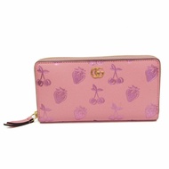 Gucci 情人節櫻桃草莓印花 456117 女士皮革長皮夾（雙折）淺粉紅色、紫色